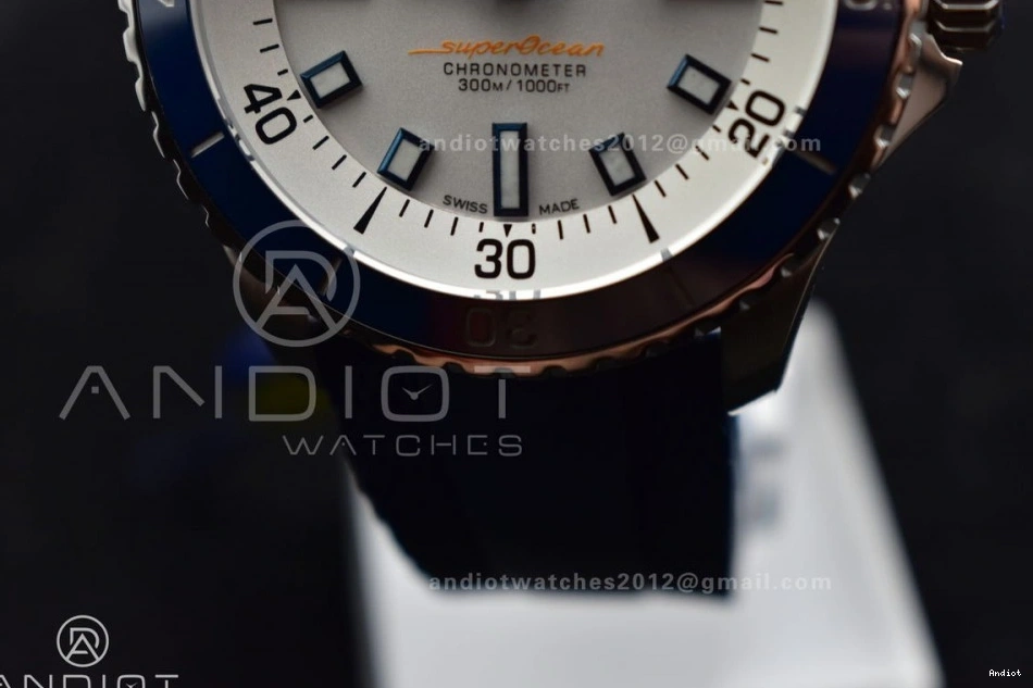 Best 1:1 Blue Rubber SS BLSF A2824 White Dial SuperOcean on Edition Automatic 42 Strap 0414